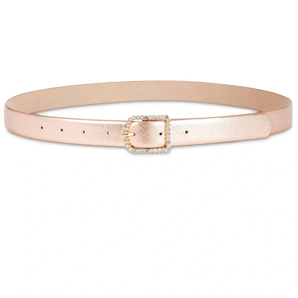 INC International Concepts Women’s Rhinestone-Buckle Belt, Gold, Medium